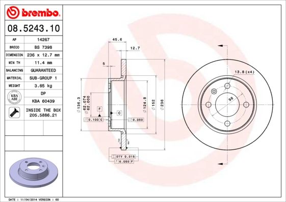 BREMBO 08.5243.10 Disc frana